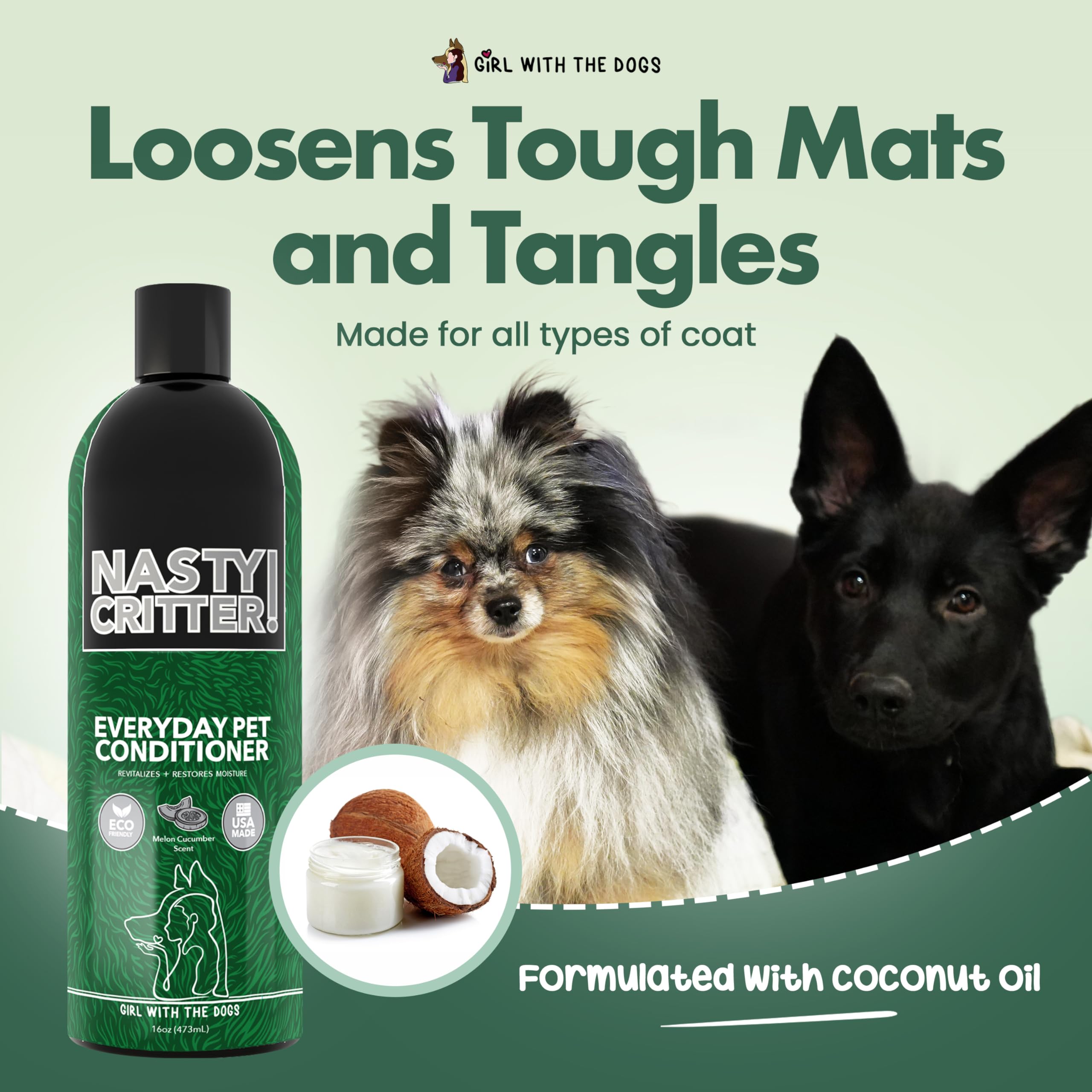 Nasty Critter! By Girl With The Dogs - Everyday Deep Cleaning Dog Conditioner, 16 Oz, Made In Usa 8 Wks+